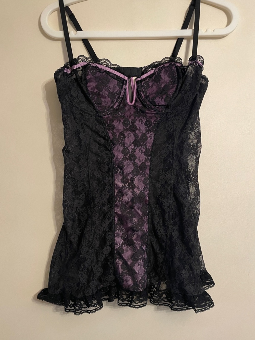 Victoria’s Secret Black Purple Lace Babydoll Nightgown 36B